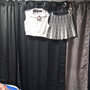 Elegant Black and White Geometric Skirt Set